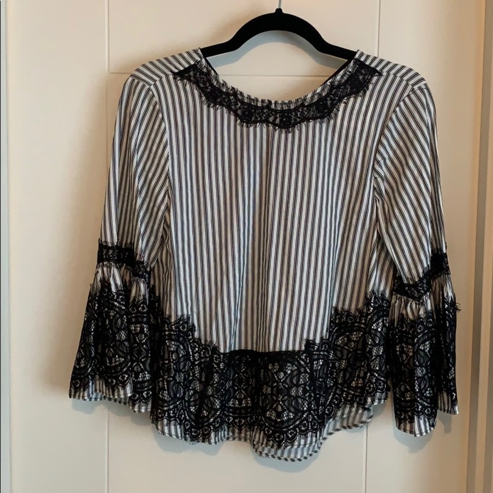 Zara lace embellished striped blouse